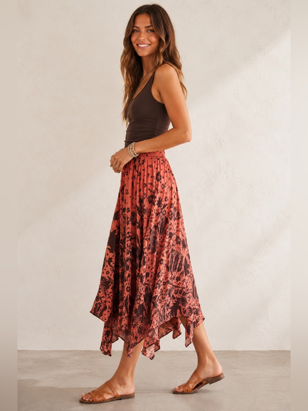 Anthropologie Florence Balducci Asymmetrical Midi Skirt | Boho Floral High-Low - Picture 2 of 6